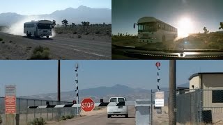 Watch Area 51 Gates Filmed Entering and Leaving White Bus and Van (Black Tinted Windows) - FindingUFO